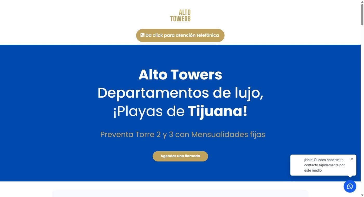 Alto Towers landing page, luxury apartments with ocean views in Tijuana